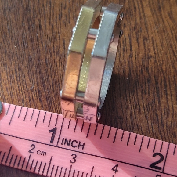 Hexagonal Silver and Gold Men's Two Tone Double Ring - Picture 6 of 12